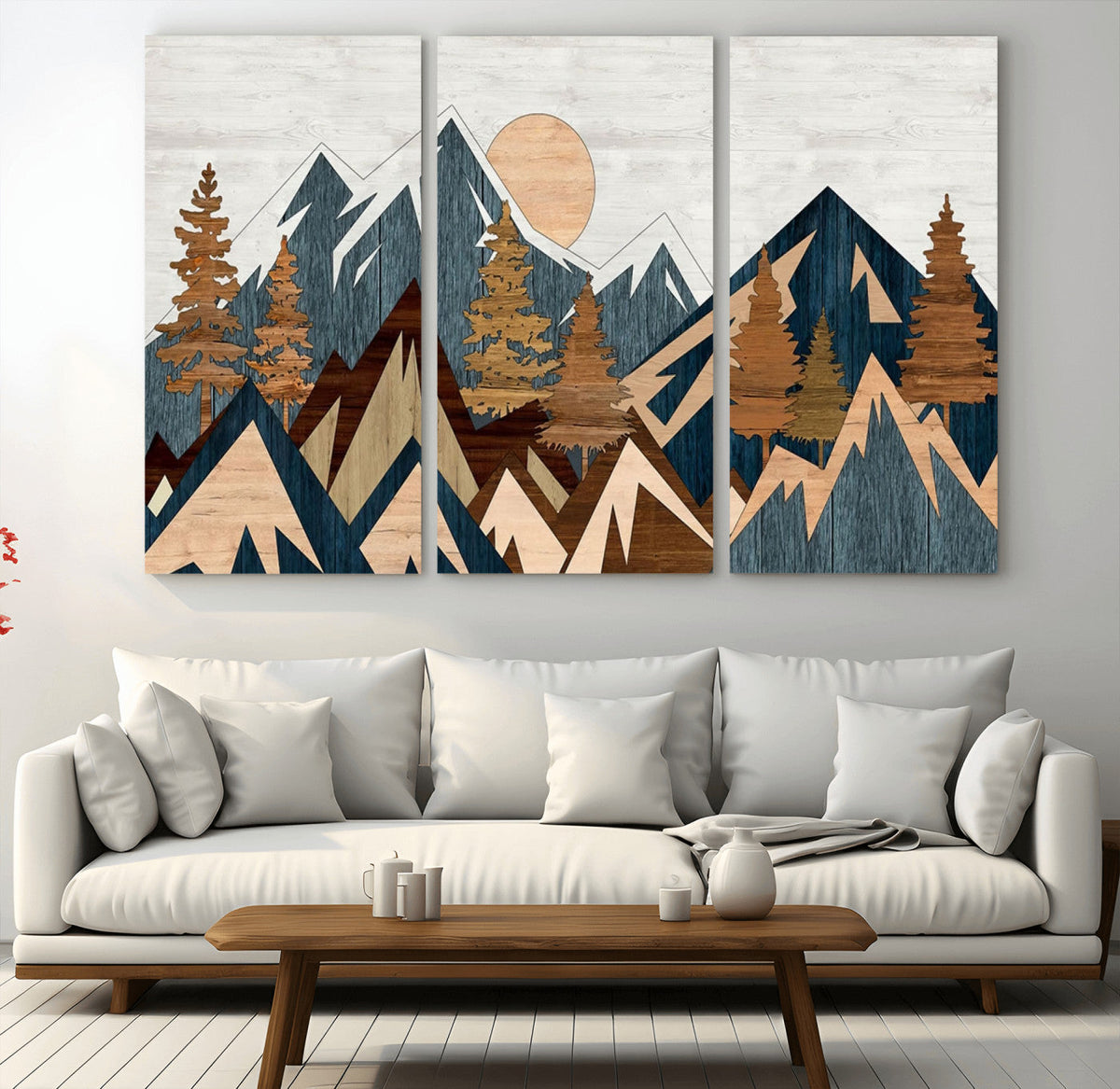 Abstract Wood Panel Effect Mountain Range Top Wall Art