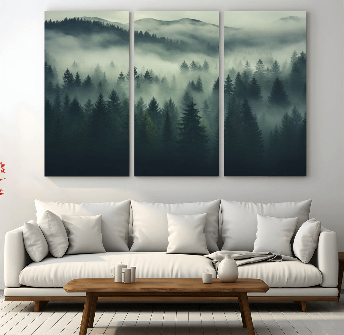 Misty Forest Wall Art Premium Canvas Print a Foggy and