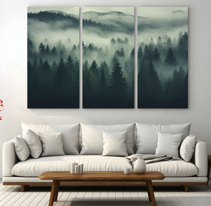 Misty Forest Wall Art Premium Canvas Print a Foggy and