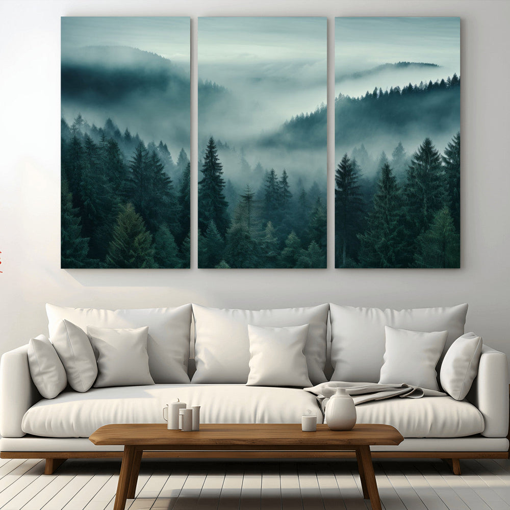 Captivating Misty Foggy Forest Wall Art Premium Canvas Print
