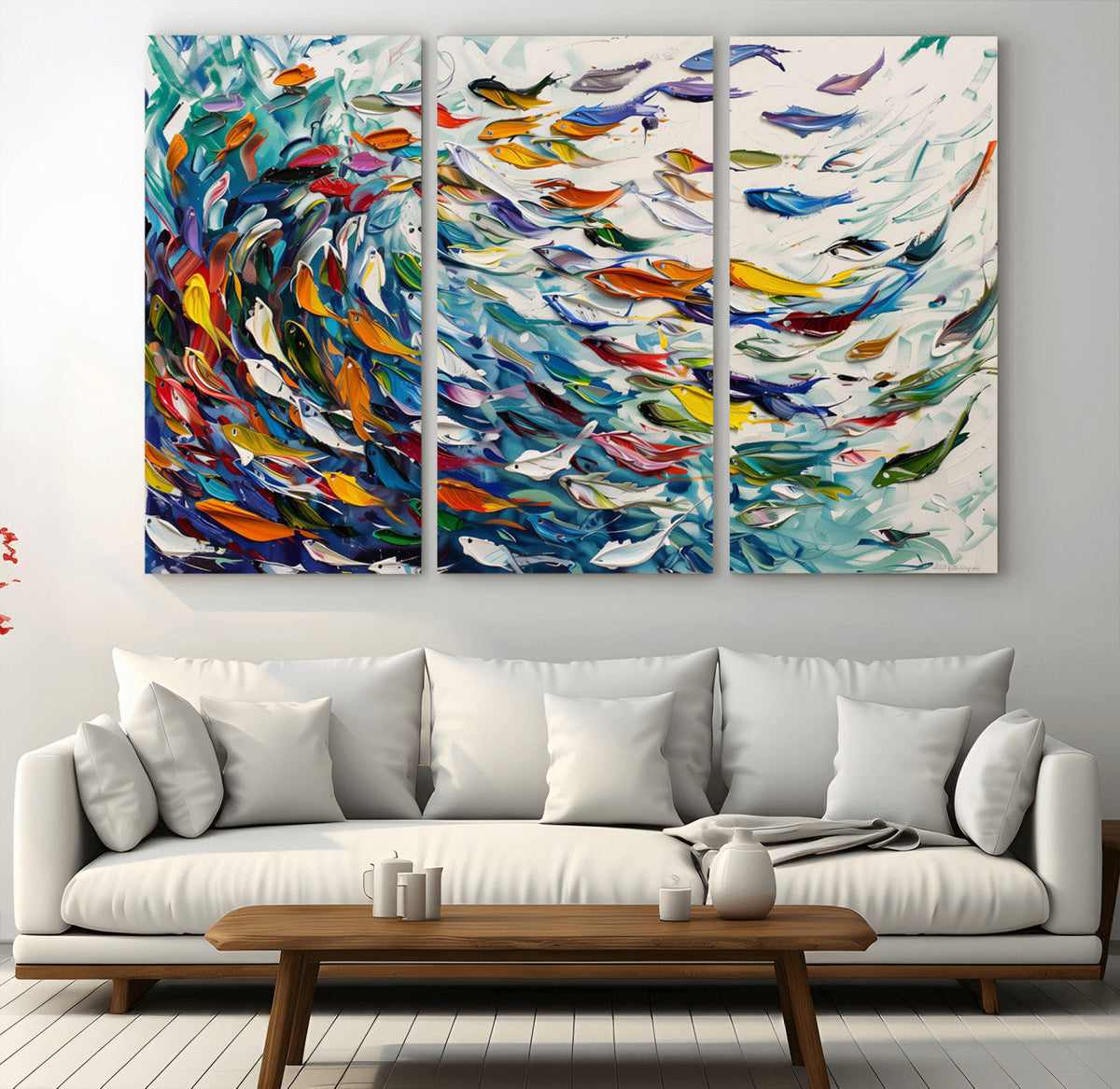 Modern Abstract Fish Shoal Wall Art Canvas Print, Colorful