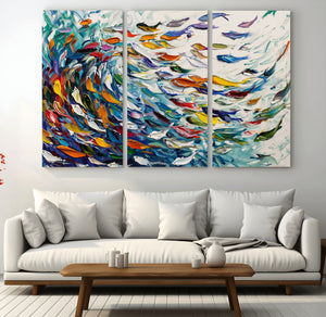 Modern Abstract Fish Shoal Wall Art Canvas Print, Colorful