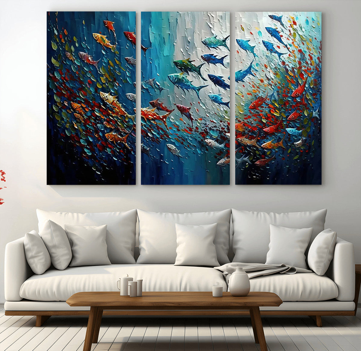 Modern Abstract Fish Shoal Wall Art Canvas Print, Colorful