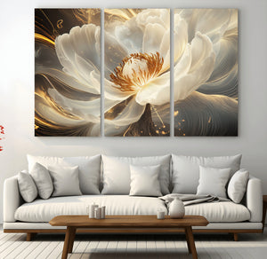 Gold Floral Wall Art Canvas Print, Framed Modern Flower Art