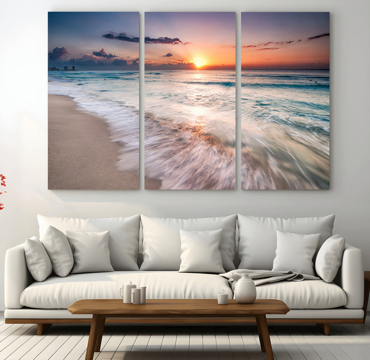 Sunset Beach Wall Art – Soothing Coastal Landscape, Ready to