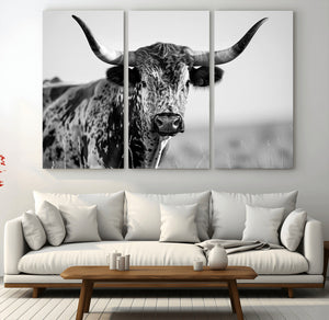 Texas Highland Cow Longhorn Canvas Print - Rustic Farmhouse