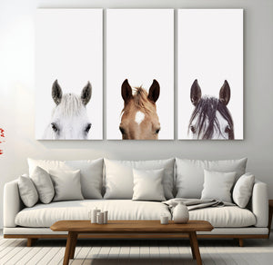 Horse Prints Set, Set of 3 Horse Wall Art, Horses Portraits,