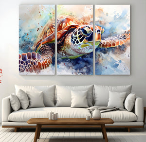 Watercolor Sea Turtle Wall Art Canvas Print - Vibrant Ocean