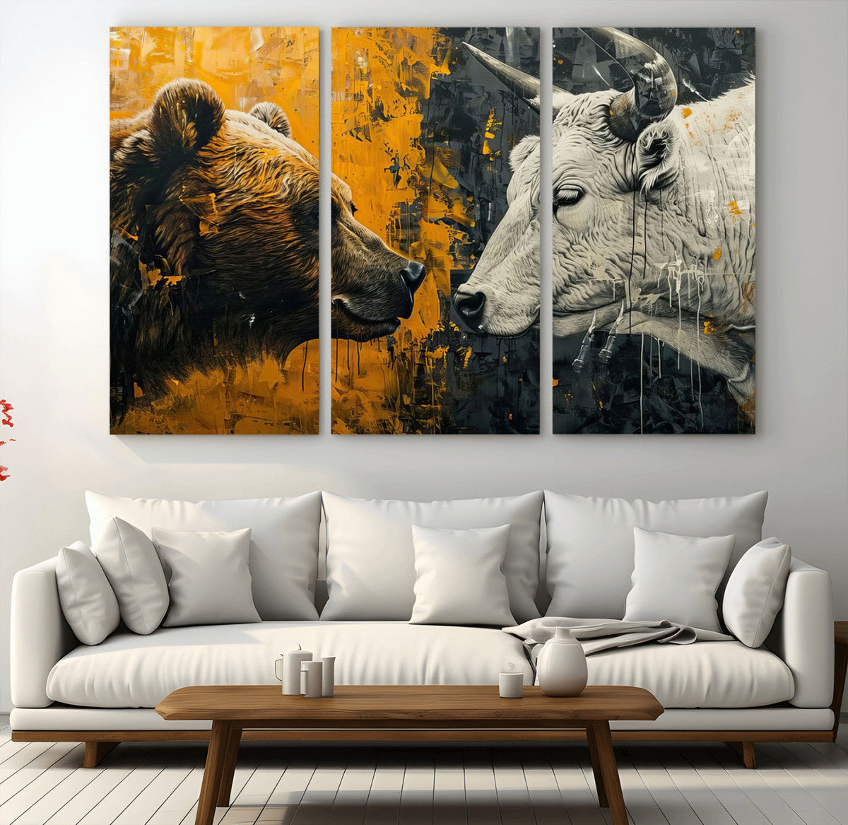 Bear and Bull Wall Art Canvas Print – Abstract Animal