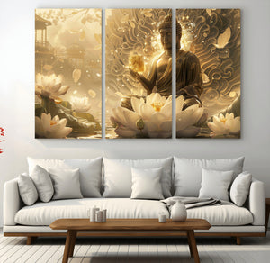 Golden Buddha Wall Art | Yoga Room Decor and Meditation Room