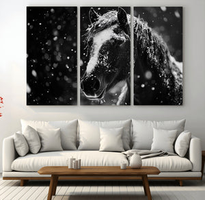 Winter Horse Wall Art | Black and White Horse Print | Ready