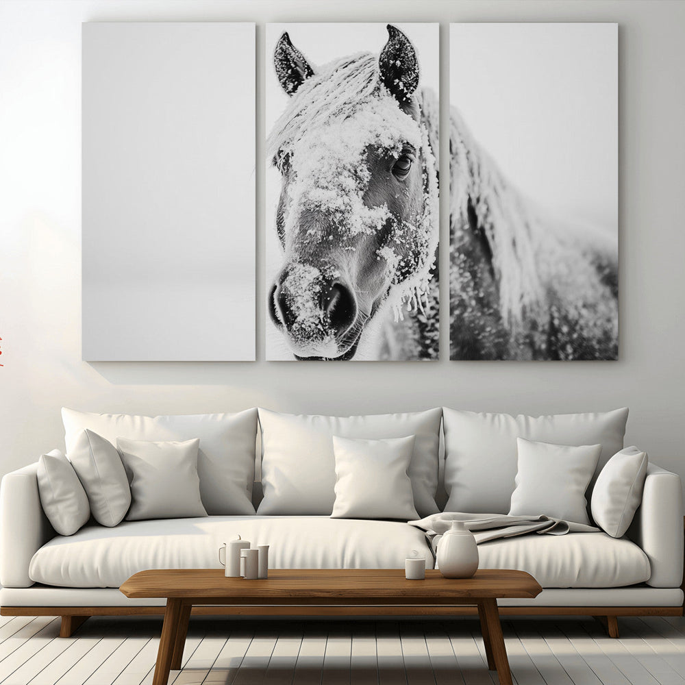 White Horse Wall Art | Ready to Hang and Framed | Winter