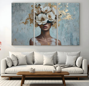 Golden Petal Wall Art - Petal Silhouette Woman Wall Art