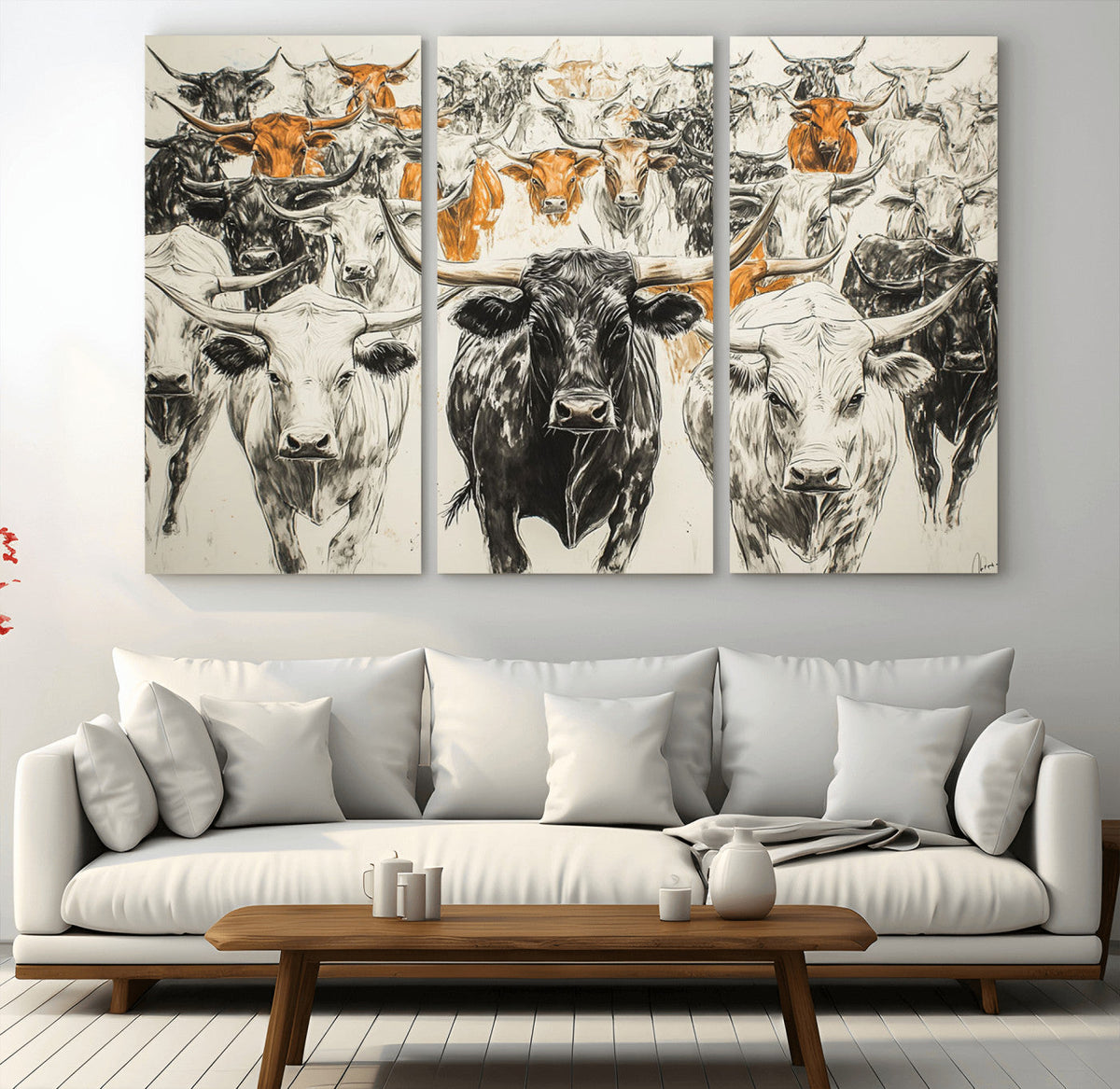 Texas Longhorn Wall Art Canvas Print – Herd Abstract Cow