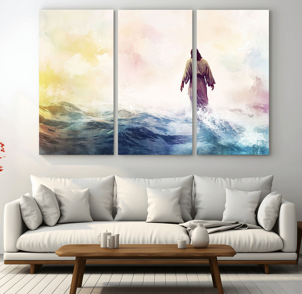 Watercolor Jesus Walking on Water Canvas Print, Christian