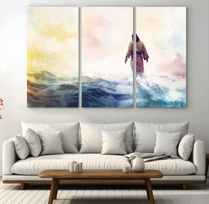Watercolor Jesus Walking on Water Canvas Print, Christian