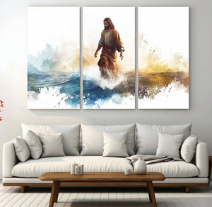 Watercolor Jesus Walking Wall Art Print, Jesus Water Canvas