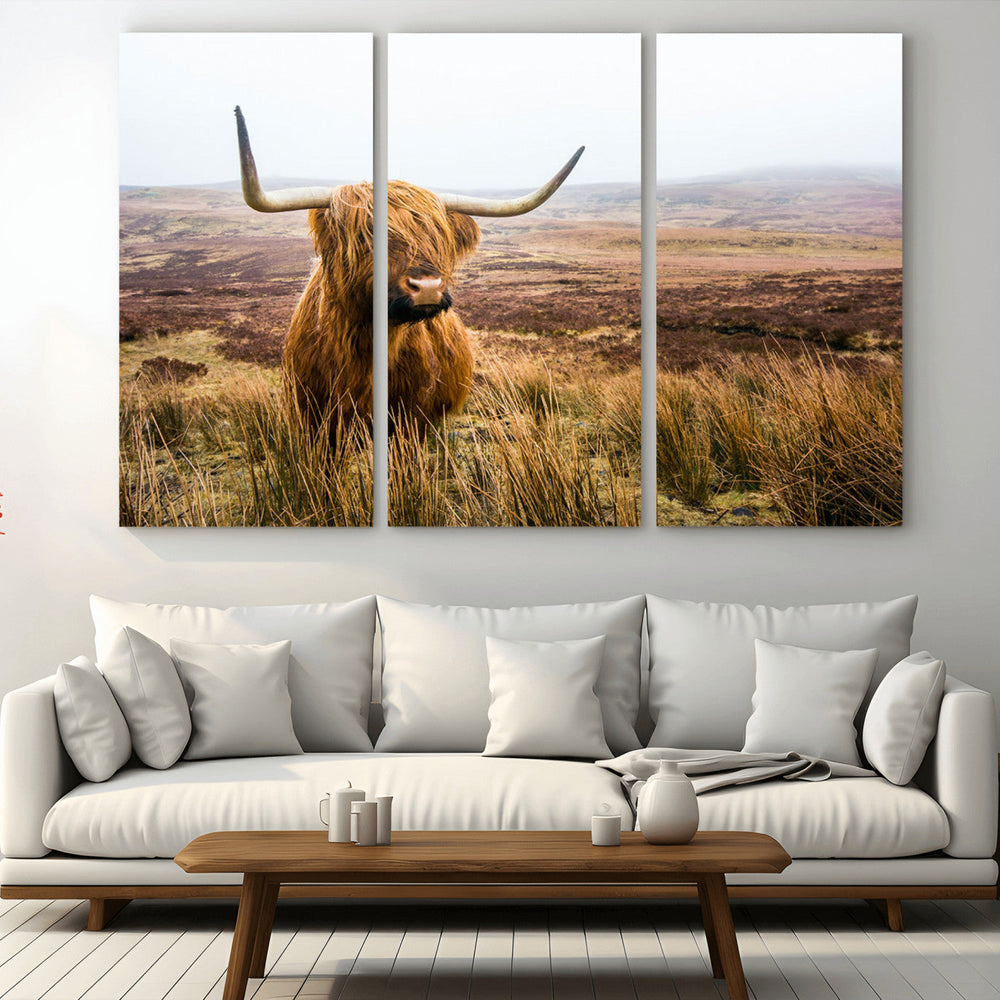 Scottish Highland Cow Canvas Wall Art – Rustic Farmhouse