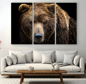 Grizzly Brown Bear Canvas Wall Art, Wildlife Animal Canvas