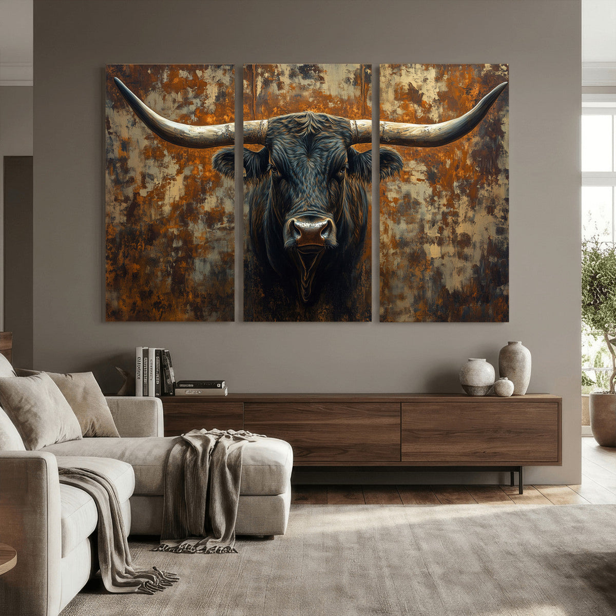 Longhorn Texas Cow Bull Wall Art | Rustic Farmhouse Canvas