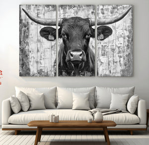 Abstract Longhorn Bull Wall Art Canvas Print - Rustic Texas