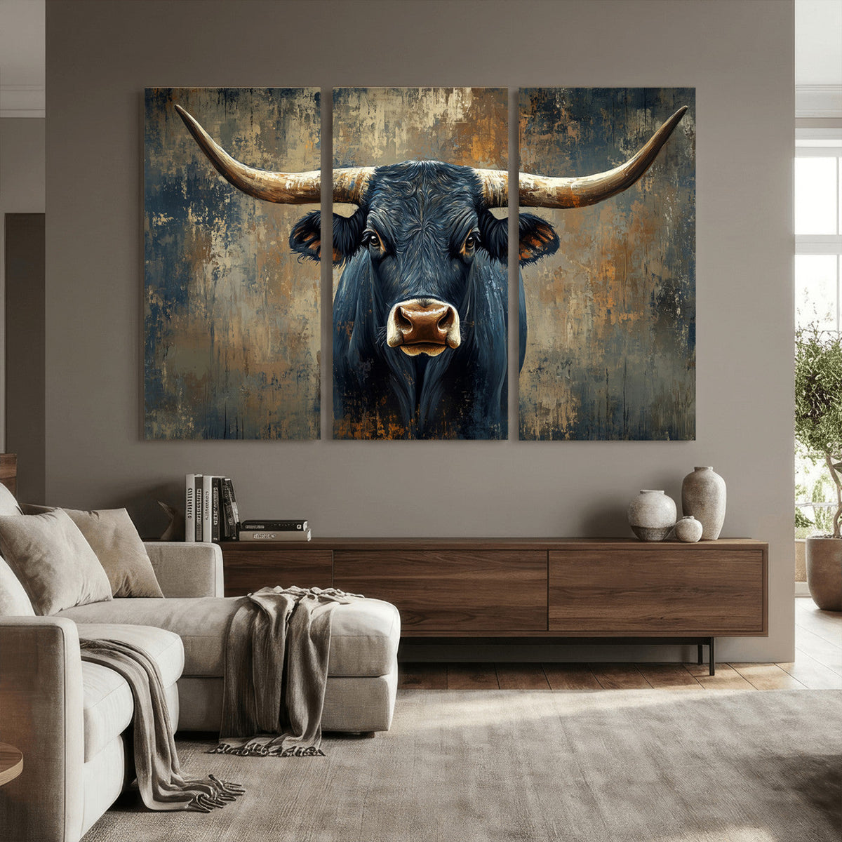 Texas Western Wall Art Canvas Print - Abstract Cow Longhorn