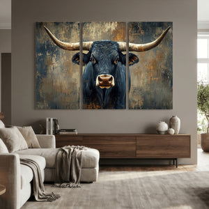 Texas Western Wall Art Canvas Print - Abstract Cow Longhorn