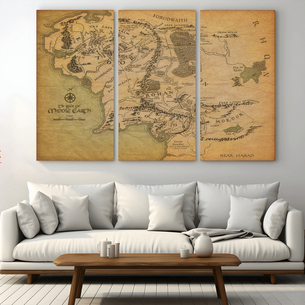 Middle Earth Map Canvas Wall Art – Vintage Fantasy Map