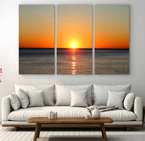 Golden Horizon Sunset Over Ocean Wall Art Canvas Print –