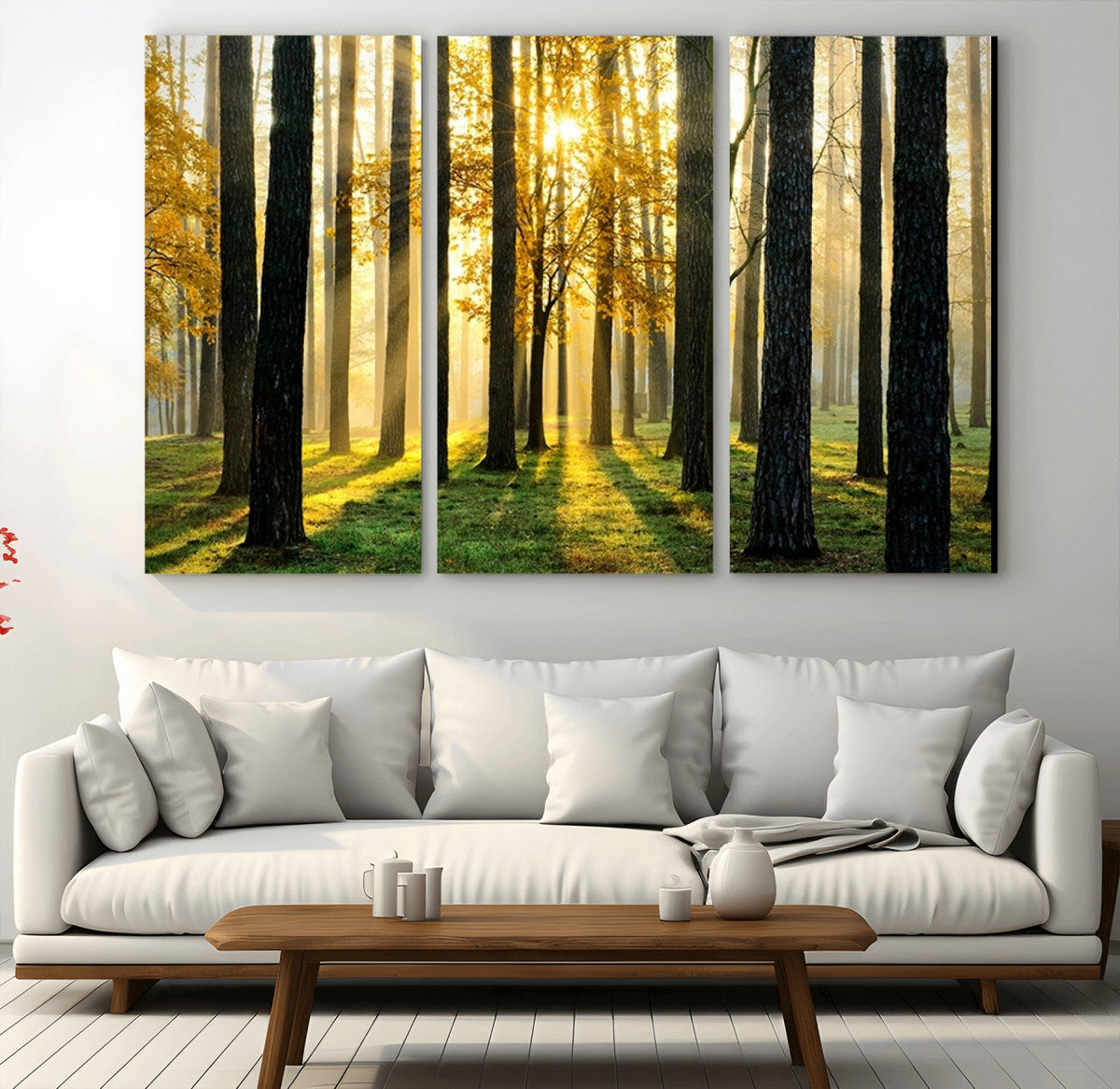 Sunlit Forest Wall Art Canvas Print – Large Framed Woodland