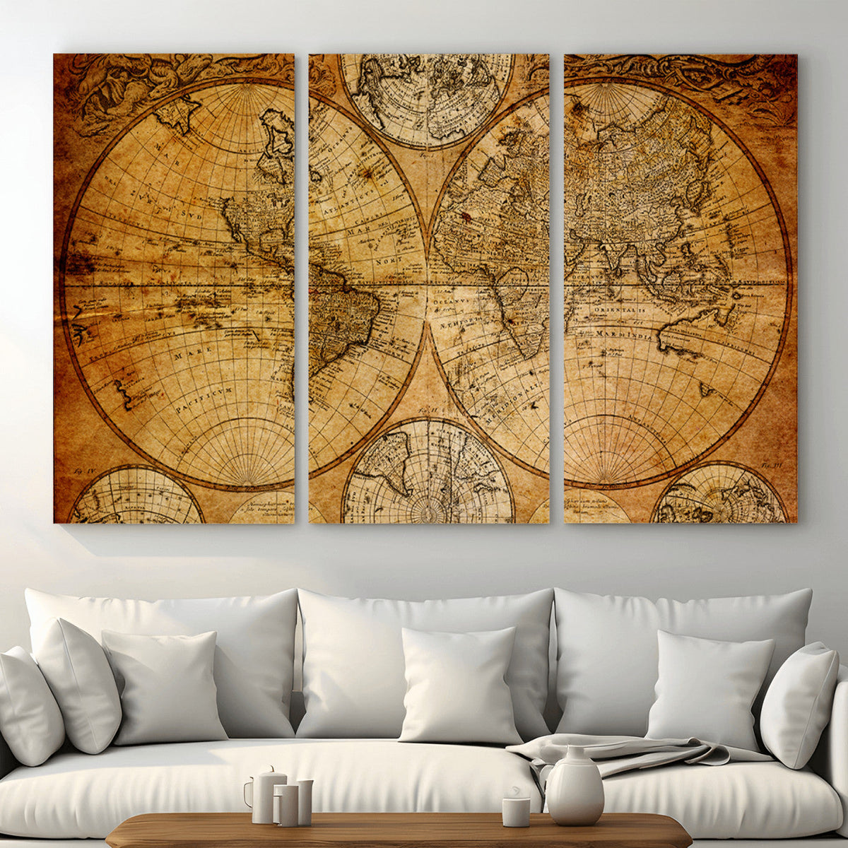 Vintage World Map Canvas Print – Antique Push Pin Travel