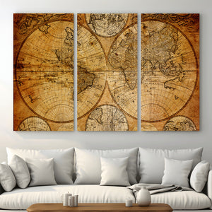 Vintage World Map Canvas Print – Antique Push Pin Travel