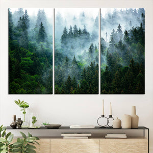 Misty Forest Wall Art Canvas Print – Framed Foggy Mountain