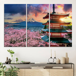 Mount Fuji Cherry Blossom Wall Art Canvas Print – Framed