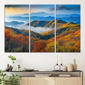 Autumn Mountains Wall Art Canvas Print – Foggy Peaks