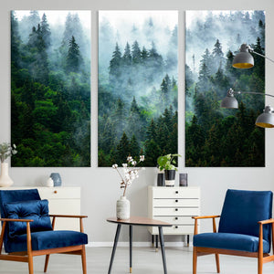 Misty Forest Wall Art Canvas Print – Framed Foggy Mountain
