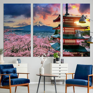 Mount Fuji Cherry Blossom Wall Art Canvas Print – Framed