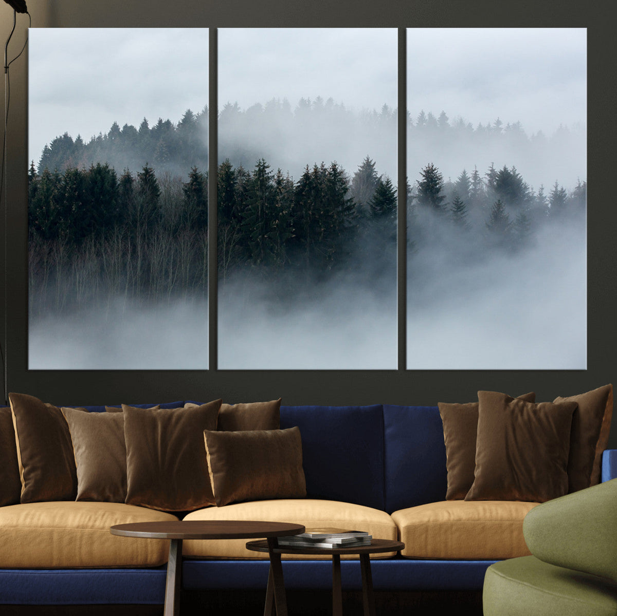 Autumn and Misty Trees in the Forest Wall Art Canvas Print,