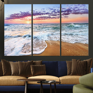 Coastal Sunset Art Beach Canvas Wall Art Print | Ocean Waves