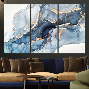 Blue Abstract Canvas Wall Art Print | Fluid Marble Effect Abstract Art