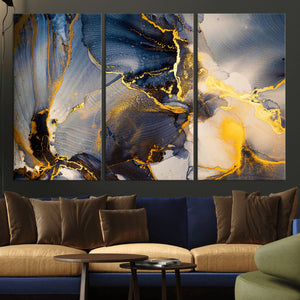 Large Abstract Wall Art Print -  Gold and Blue Abstract