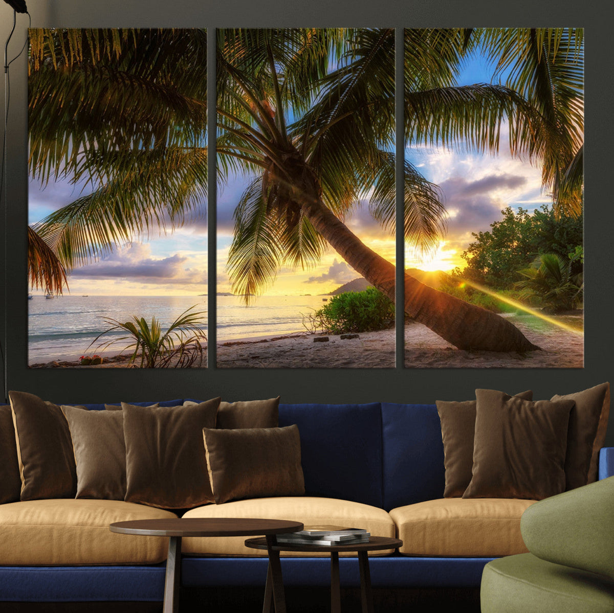 Tropical Island Sunset on the Beach Palms Wall Art Canvas