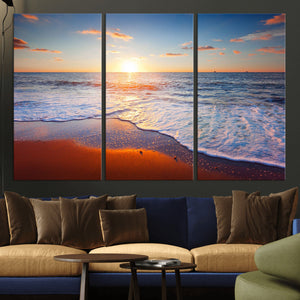 Tropical Ocean Sunset Wall Art Canvas Print, Golden Beach