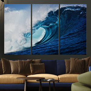 Ocean Wave at Sunset Canvas Art, Large Wall Print of Vibrant