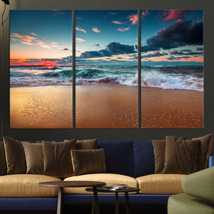 Sunset Ocean Beach Wall Art – Giclee Canvas Print, Coastal