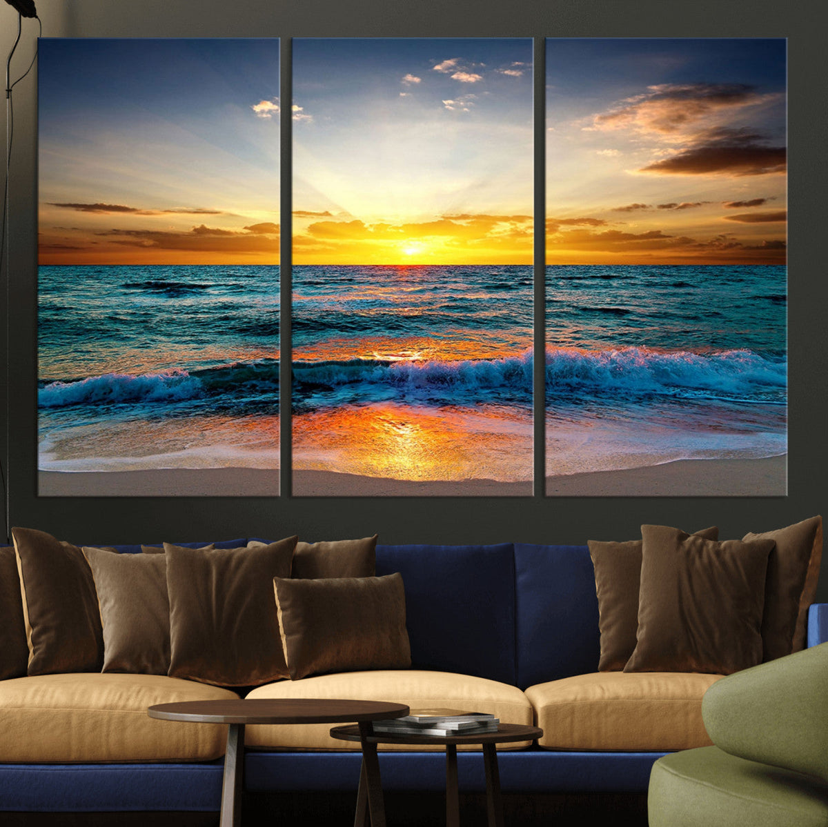 Vibrant Ocean Sunrise Over Golden Beach Waves, Giclee Canvas