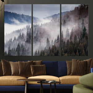 Beautiful Rising Fog in Winter Mountain Landscape- Framed