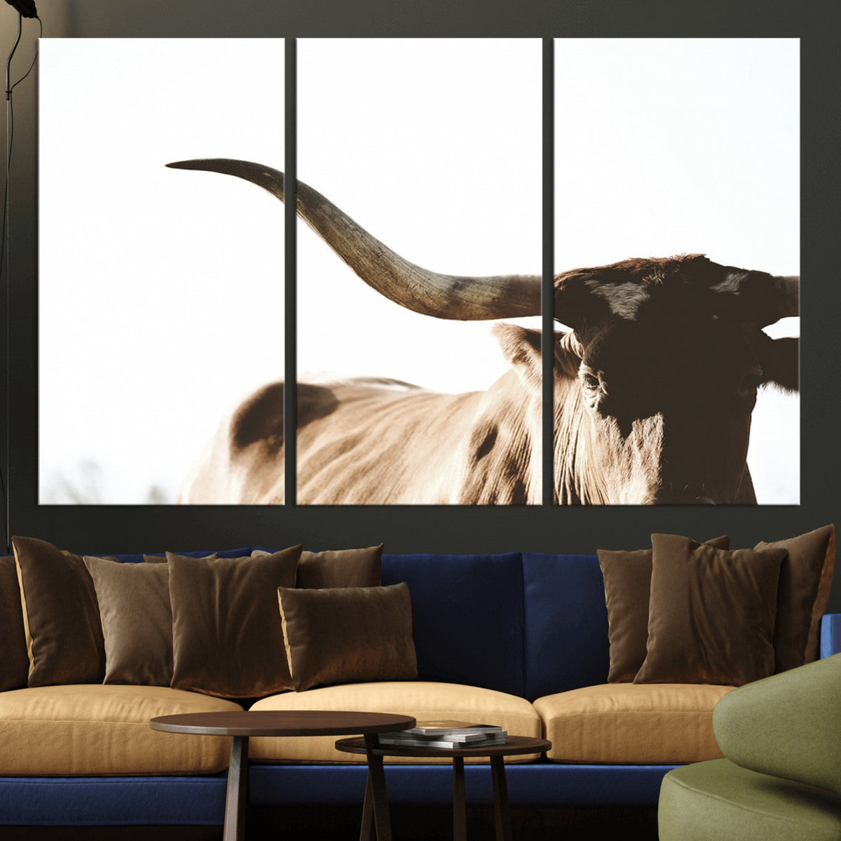 Texas Longhorn Wall Art Canvas Print | 3-Panel Large