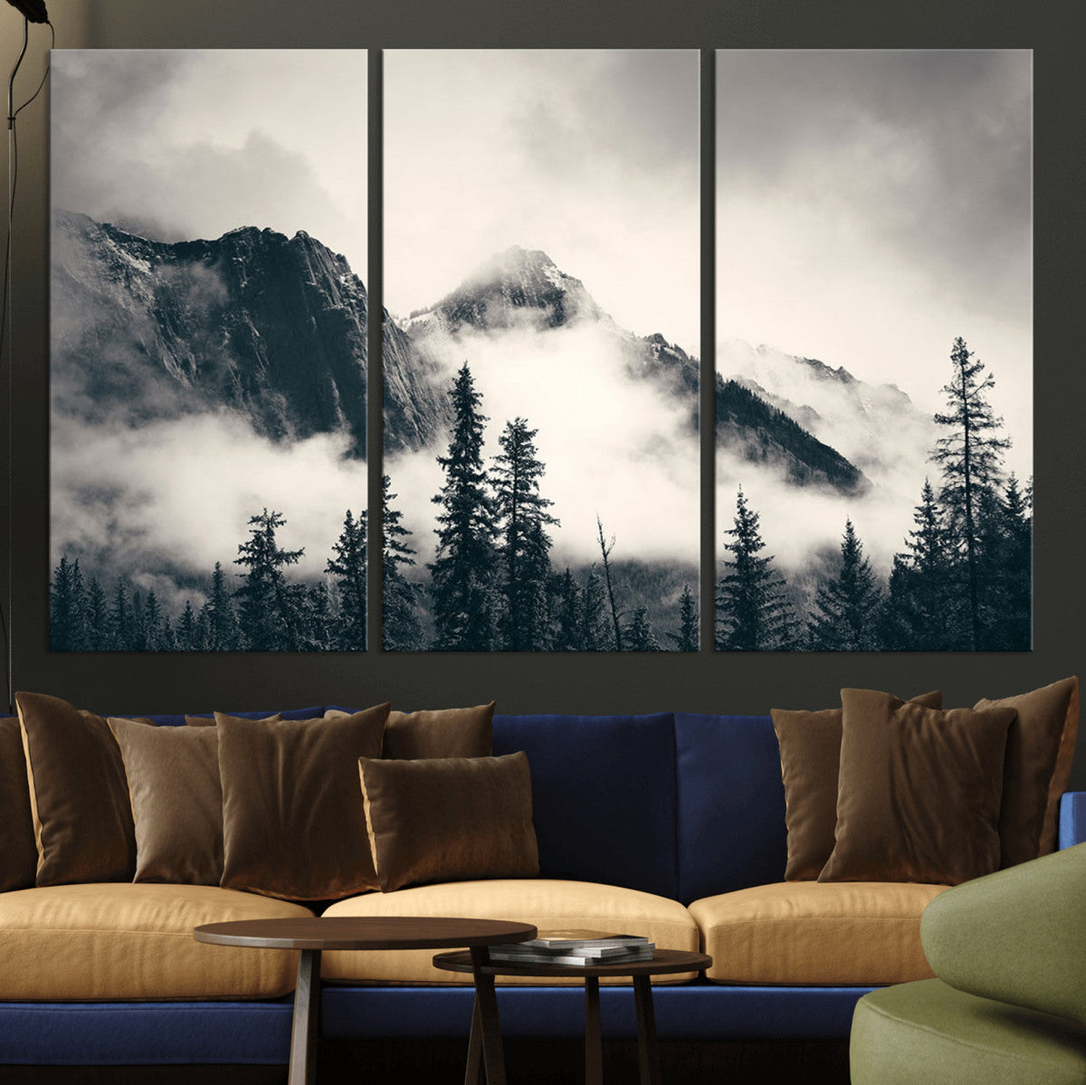 Large Foggy Mountain Forest Wall Art Canvas Print | Misty