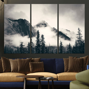 Large Foggy Mountain Forest Wall Art Canvas Print | Misty